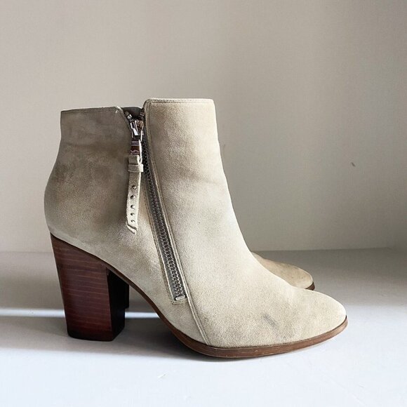 Lauren Ralph Lauren Bone Light Beige Suede Buttery Soft Double Zip Booties 9B - Picture 2 of 7